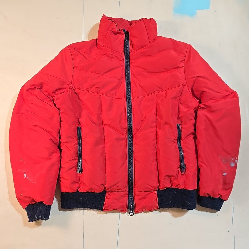 VTG CB Sports Men S / Kids L Down Puffer Jacket Red Black 20x22 USA‎ 1984 Paint